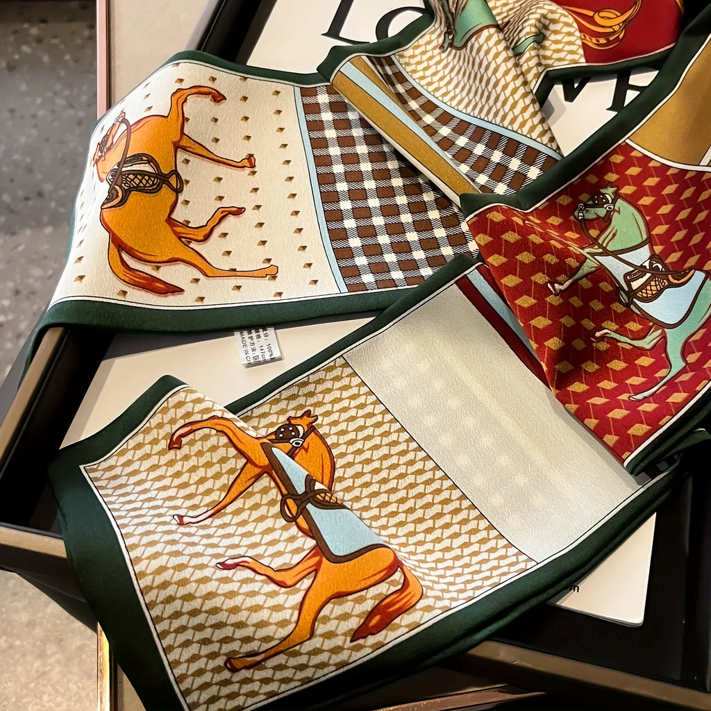 Sideninspirerad scarf med hästmönster