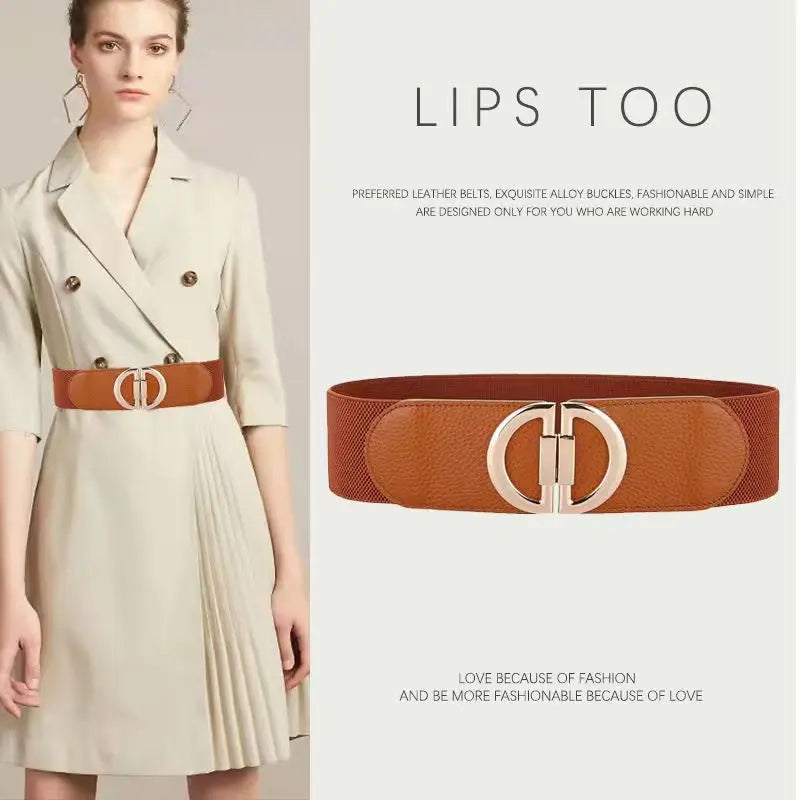 Brett elastiskt bälte med guldfärgat dubbelt spänne – elegant statement-detalj