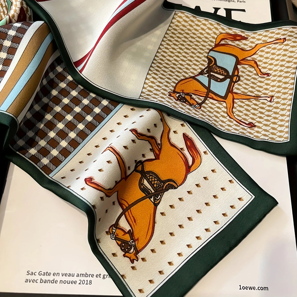 Sideninspirerad scarf med hästmönster