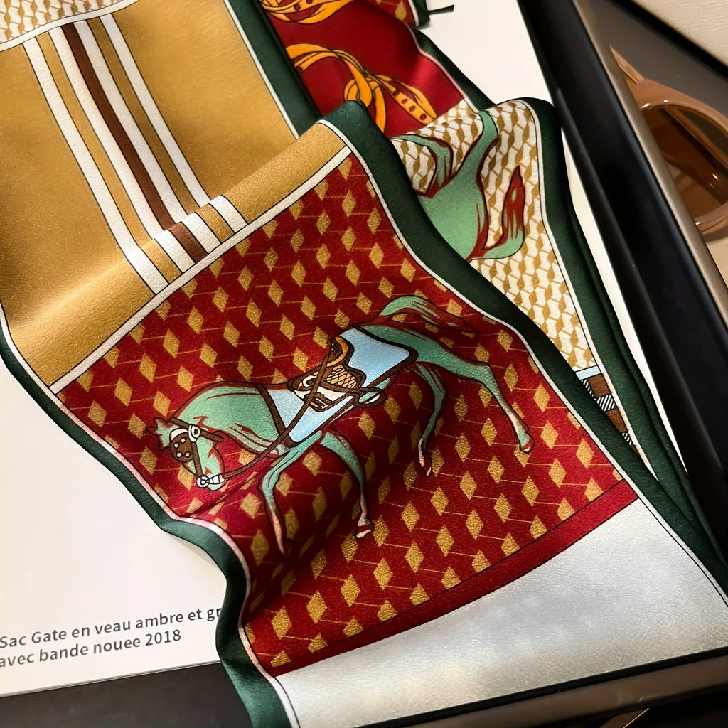 Sideninspirerad scarf med hästmönster
