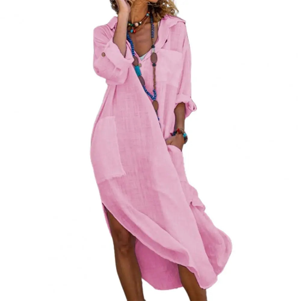 Linne- & bomullsklänning i skjortmodell – tidlös och avslappnad elegans