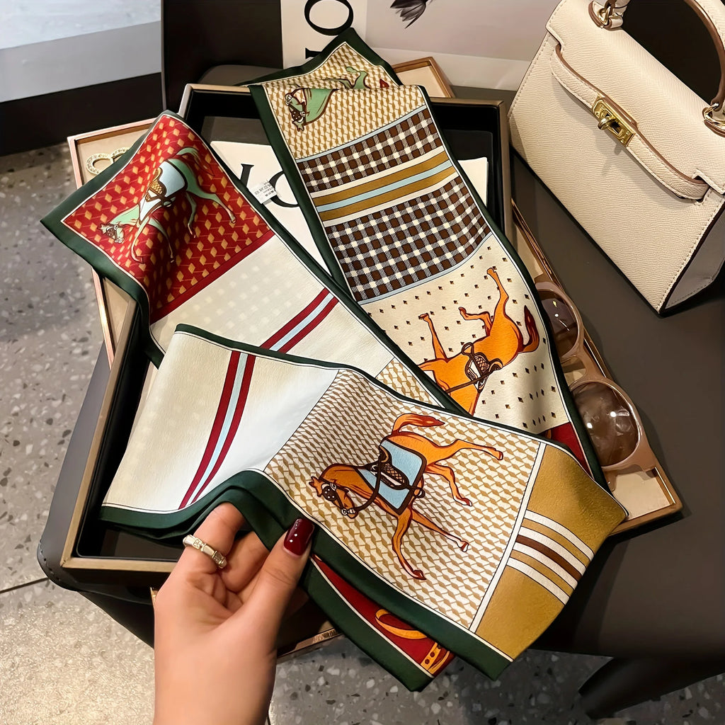 Sideninspirerad scarf med hästmönster